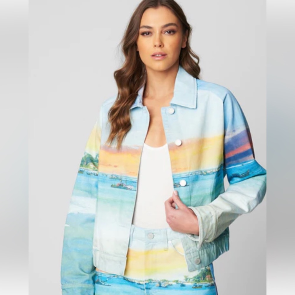 Blank NYC Lost in Paradise Denim Jacket-Size XS Blue yellow orange butto…